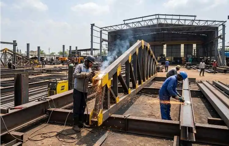 High-strength structural steel fabrication for warehouses and factories in Rajasthan.