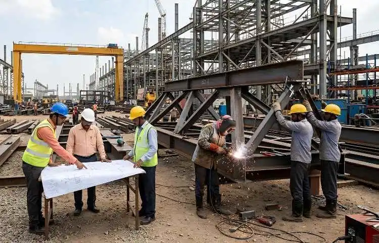 Heavy-duty structural fabrication services for factories and warehouses in Uttar Pradesh.